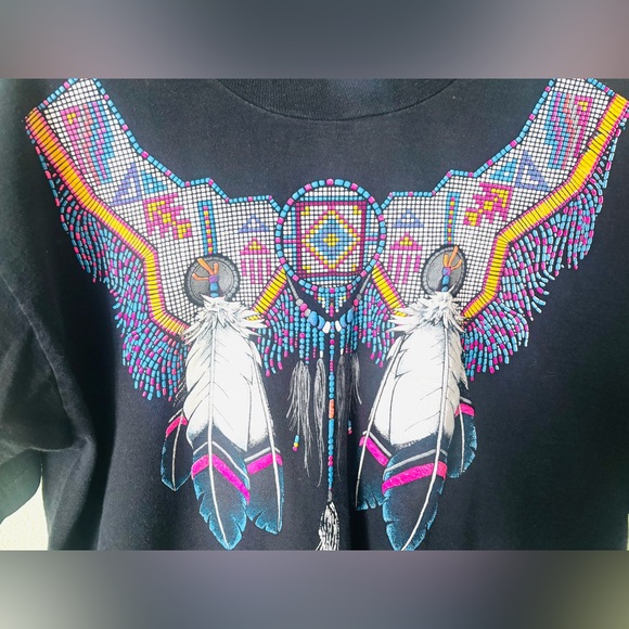 Vintage Indian Aztec Southwest Navajo Western Feather Necklace T Shirt Size: L - Picture 3 of 4